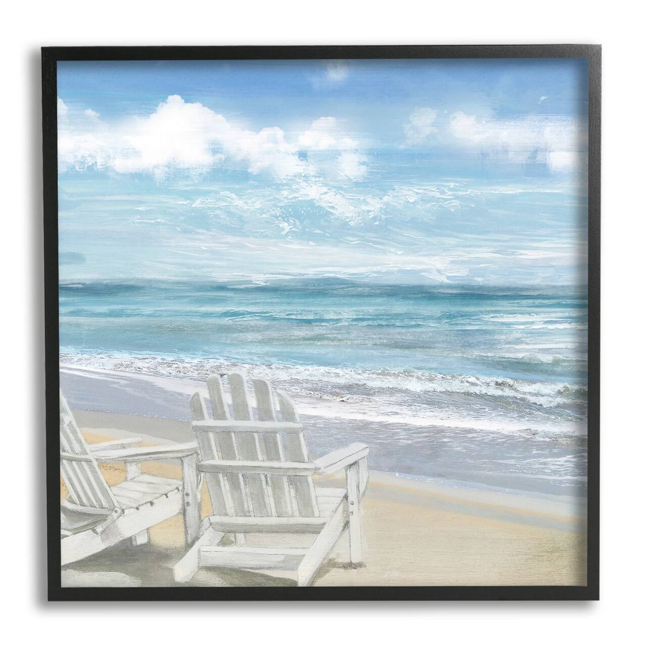 Stupell Industries White Adirondack Chairs on the Beach Painting Framed Wall Art